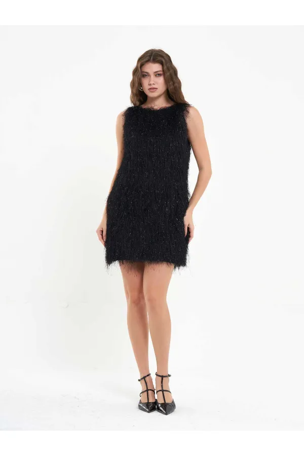 111634 Saçaklı Mini Elbise