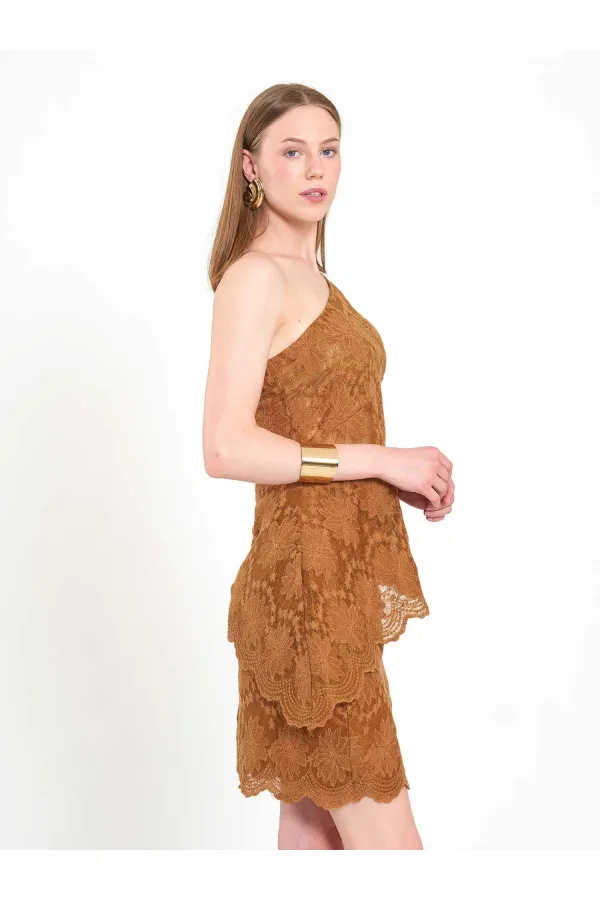 071920 Lace-Look One-Shoulder Asymmetrical Blouse