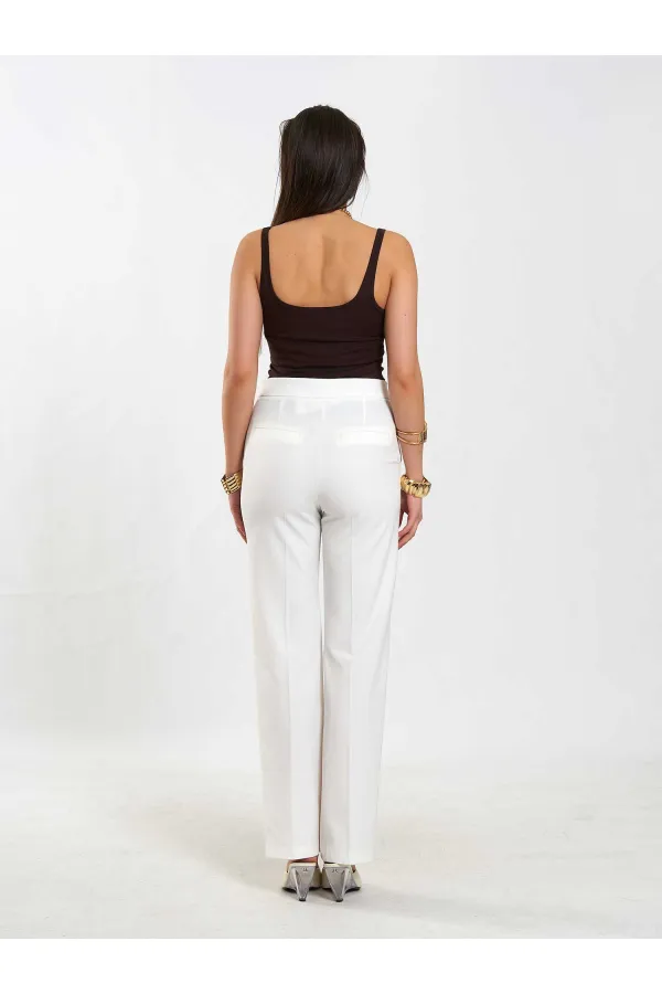 031653 Straight Cut Trousers with Belt Detail