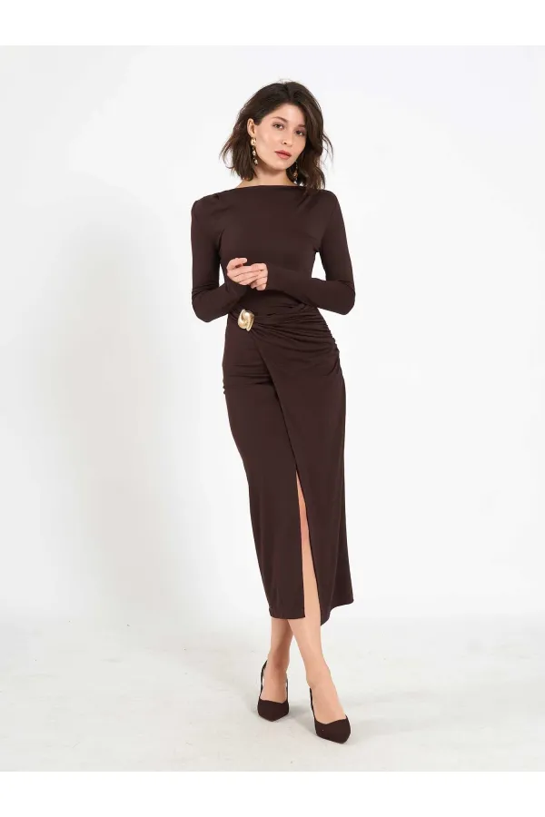 Robe midi drapée sur le devant 111699