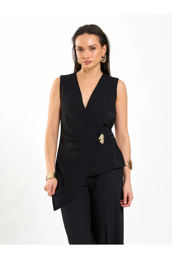 071892 Chemisier asymétrique à col en V et boucle