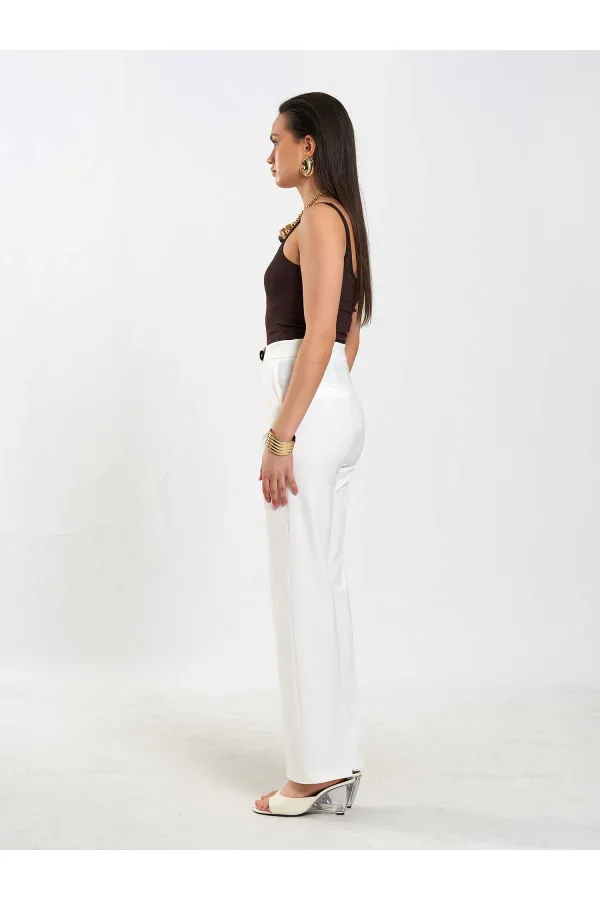 031653 Straight Cut Trousers with Belt Detail