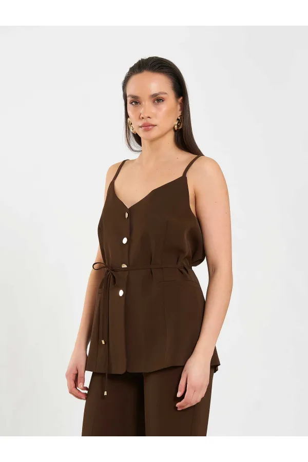 120743 V Yaka Belden Bağlamalı Yelek