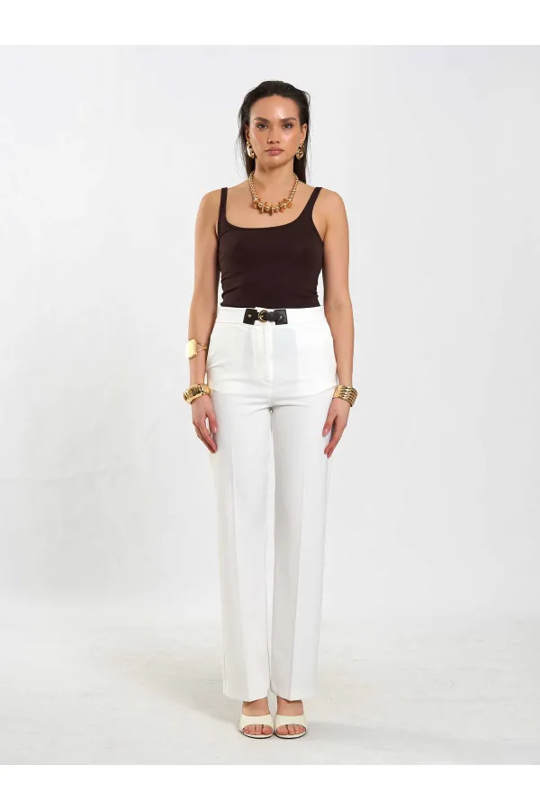 031653 Straight Cut Trousers with Belt Detail
