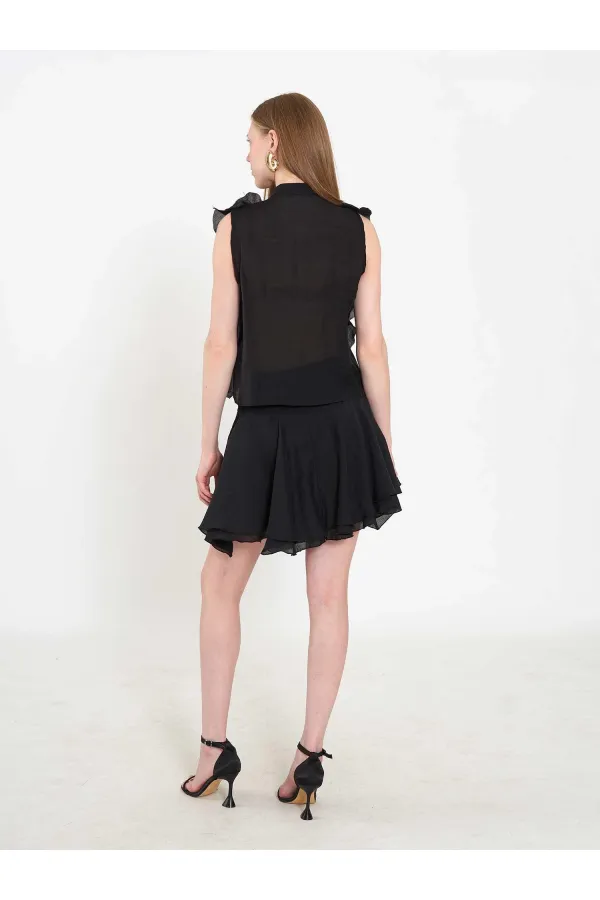 080774 Sleeveless Shirt with Ruffle Detail at Front