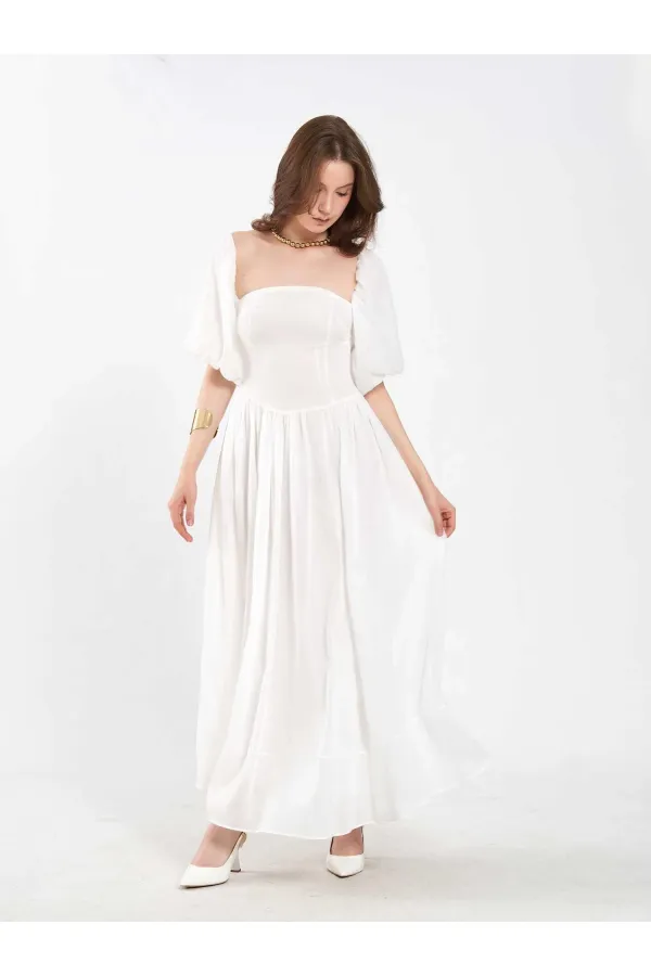 Robe en coton à manches ballon 111736 Robe en coton à manches ballon 111736