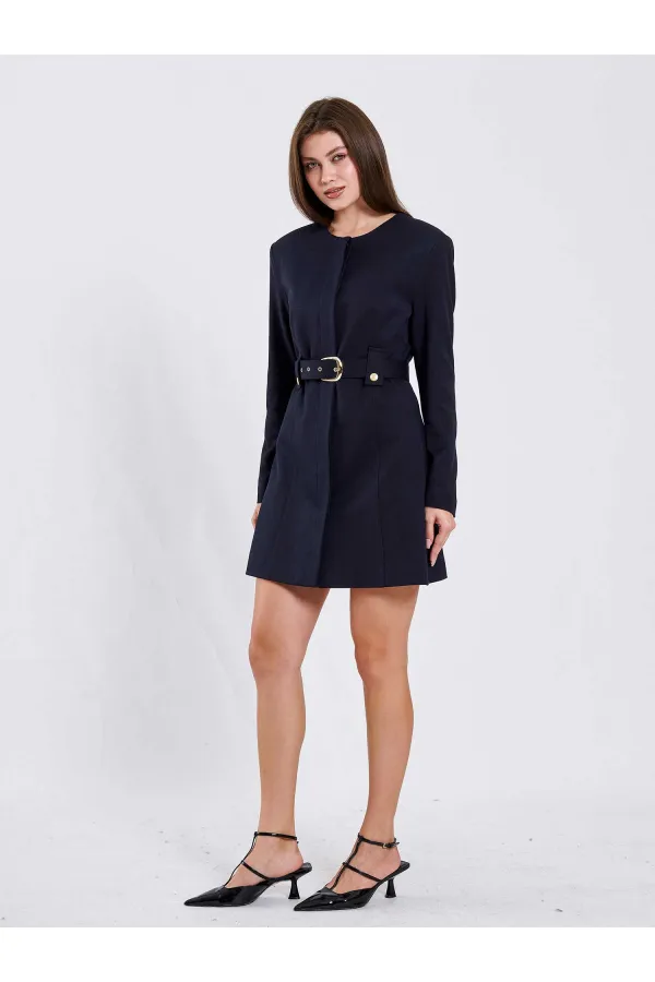 111640 Kendinden Kemerli Mini Elbise