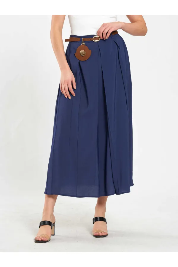 041164 A Pileli Kemerli Midi Etek