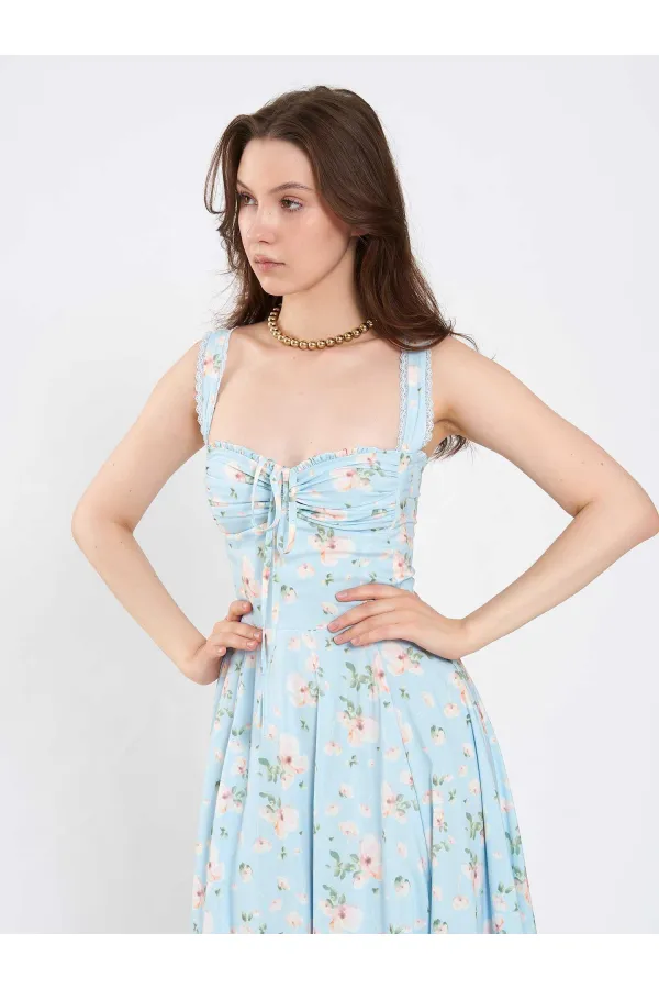 111729 Midi Dress with Ruched Bust and Ruffles 111729 Midi Dress with Ruched Bust and Ruffles
