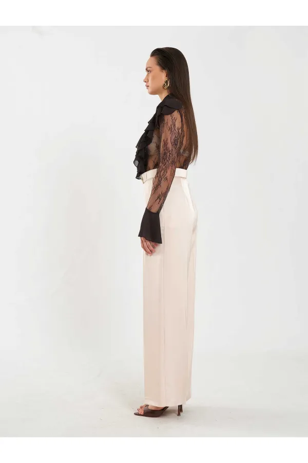 031656 Satin Belted Straight Leg Trousers
