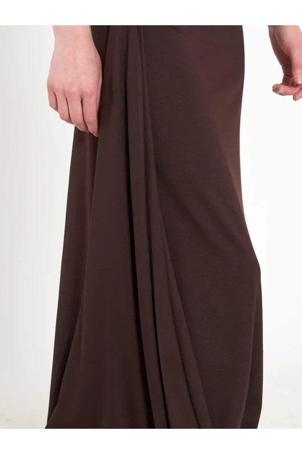 041197 Elastic Waist Asymmetrical Midi Skirt