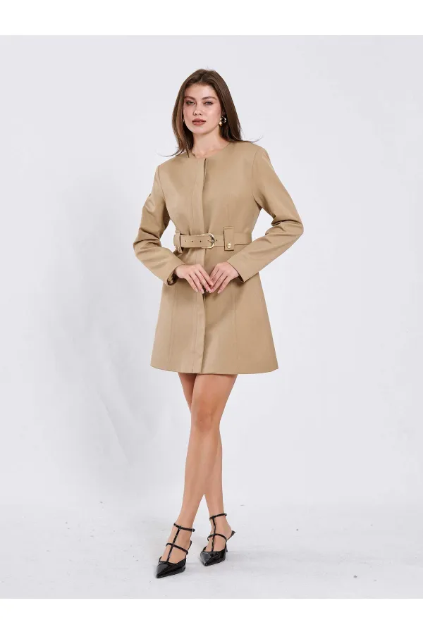 111640 Kendinden Kemerli Mini Elbise