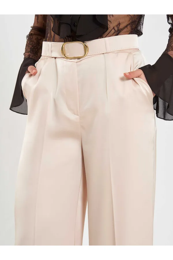 031656 Satin Belted Straight Leg Trousers