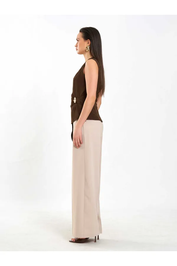 071892 Tokalı V Yaka Asimetrik Bluz