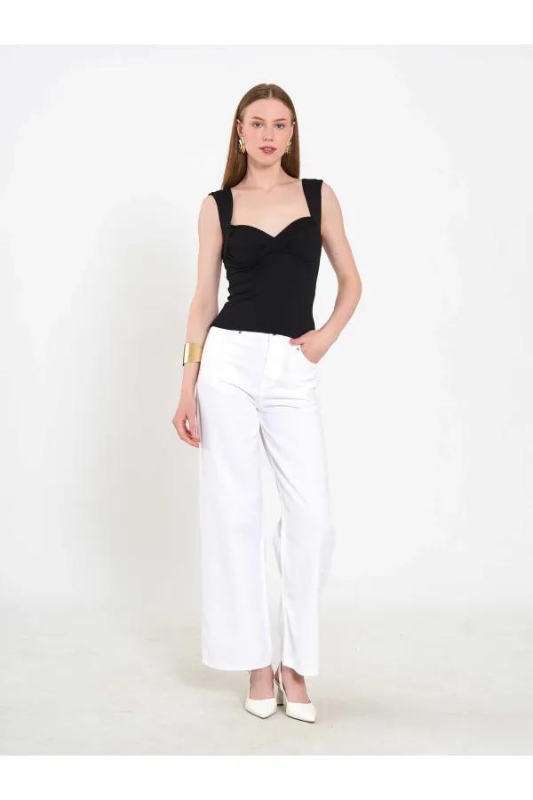 071926 Draped Front Knitted Blouse