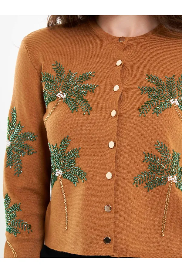 150525 Palm Tree Beaded Cardigan