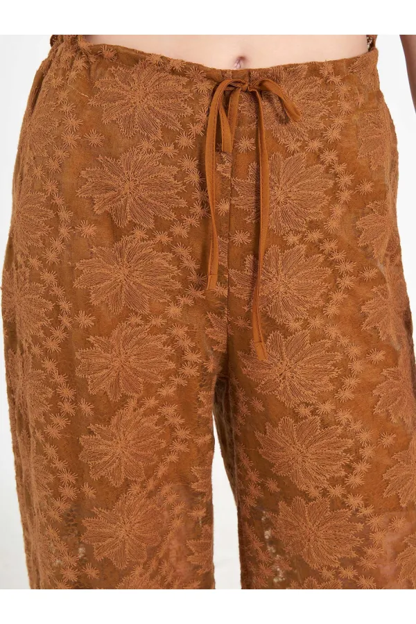 031669 Lace-Look Lined Trousers with Tie Waist