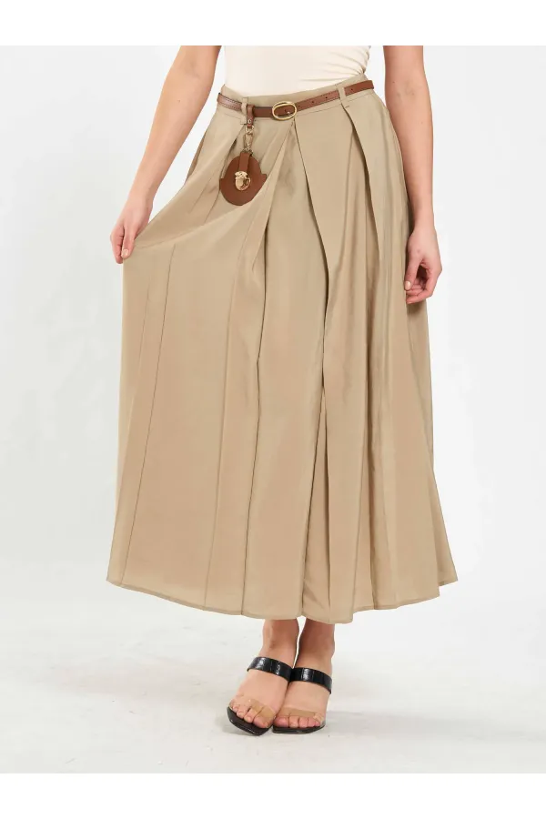 041164 A Pileli Kemerli Midi Etek