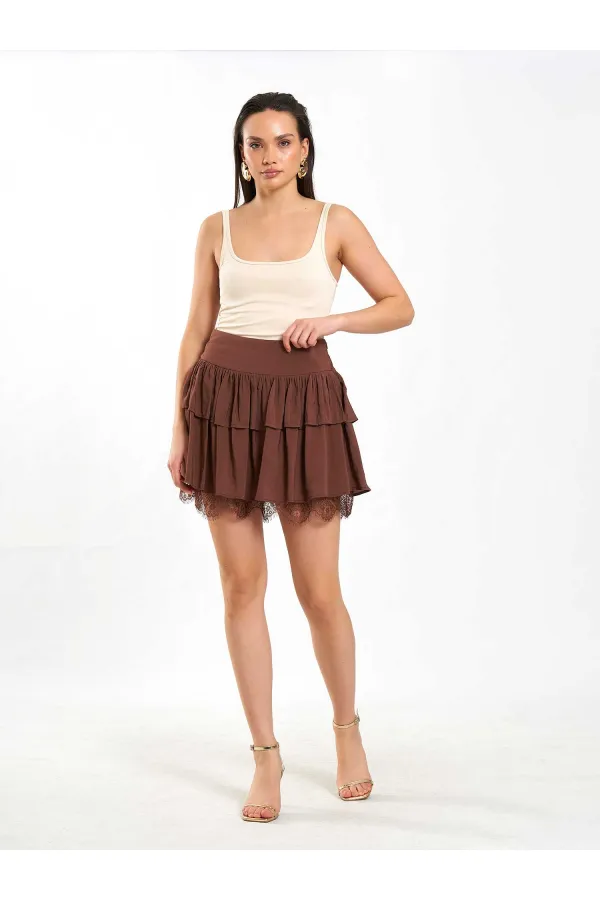 041180 Dantel Detaylı Kloş Etek