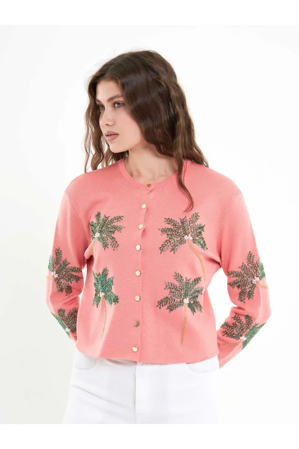 150525 Palm Tree Beaded Cardigan