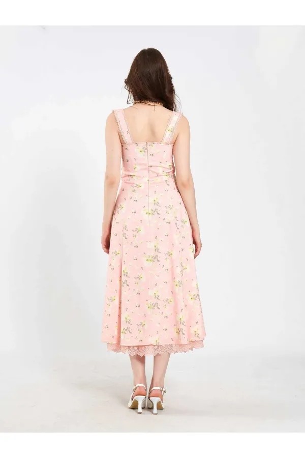 111729 Midi Dress with Ruched Bust and Ruffles 111729 Midi Dress with Ruched Bust and Ruffles