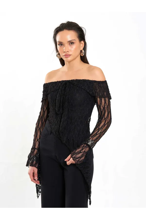 071832 Boat Neck Asymmetrical Blouse