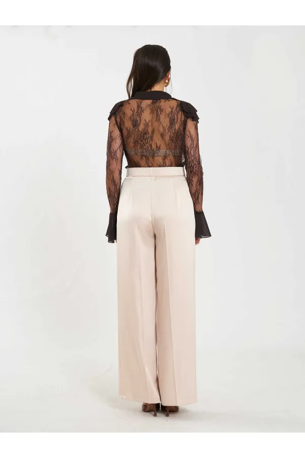 031656 Satin Belted Straight Leg Trousers