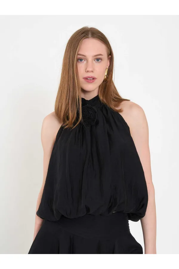 071927 Sleeveless Blouse with Rose Buckle Neckline 071927 Sleeveless Blouse with Rose Buckle Neckline