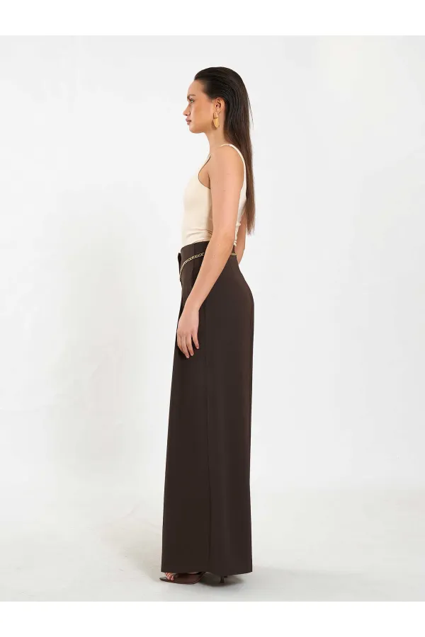 031641 Pervazlı Çift Pile Pantolon