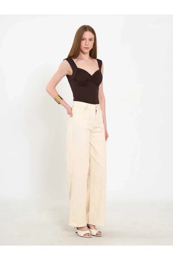 031668 Geniş Paça Denim Pantolon