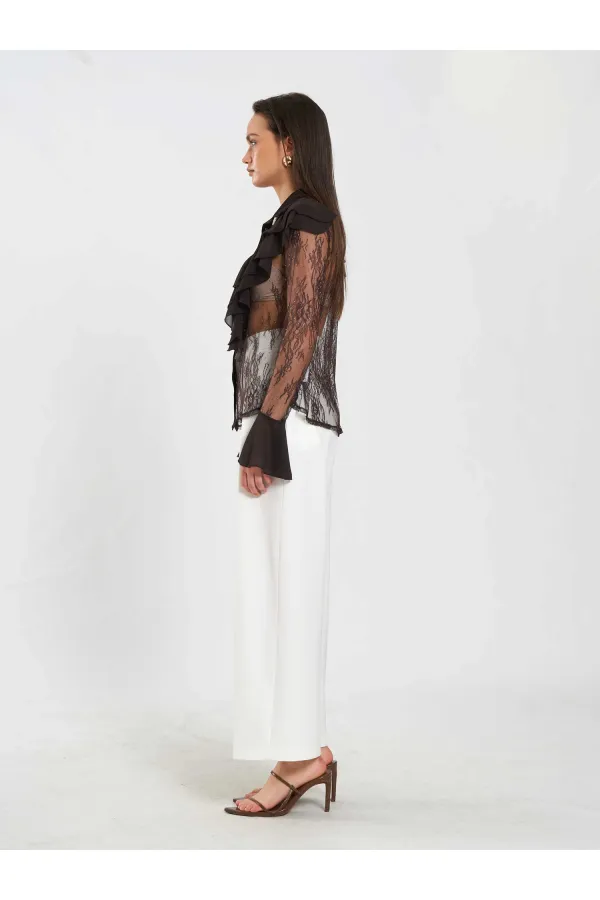 080791 Ruffle Detail Lace Blouse