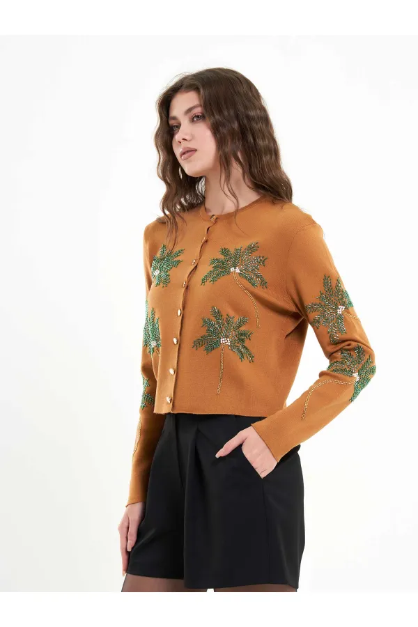 150525 Palm Tree Beaded Cardigan