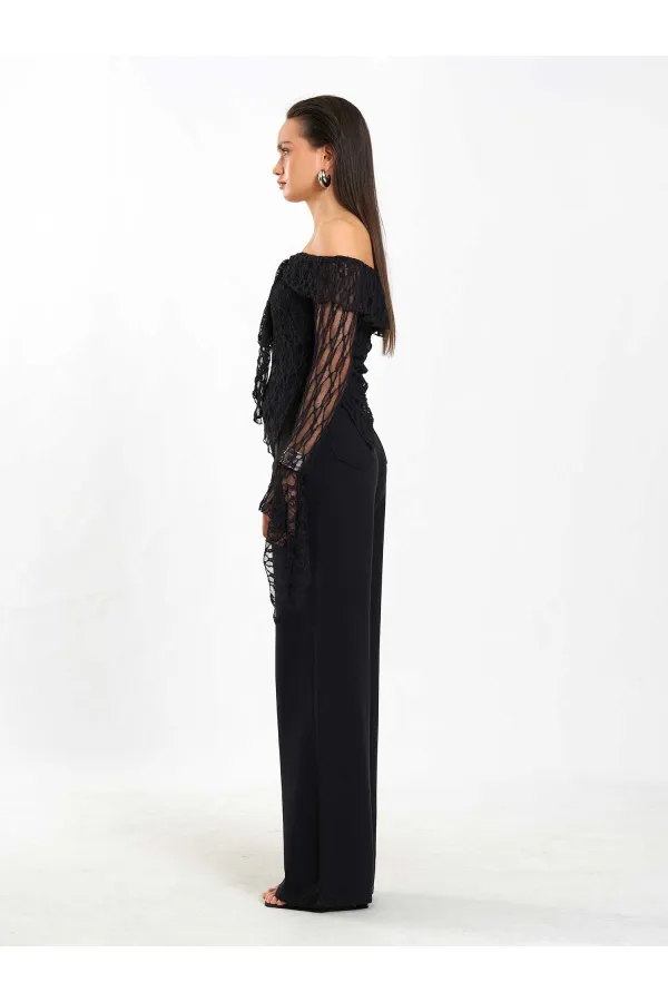 071832 Boat Neck Asymmetrical Blouse