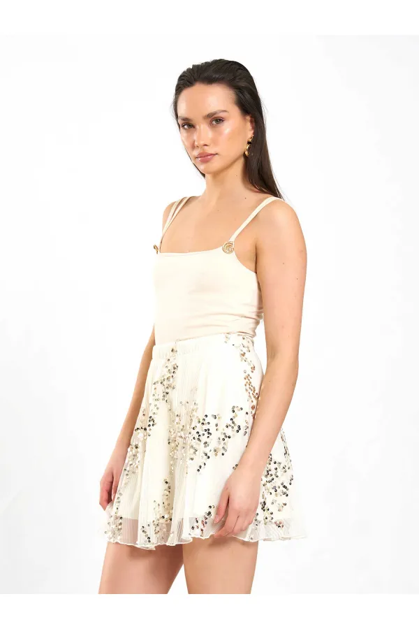 041183 Elastic Waist Sequin Skirt