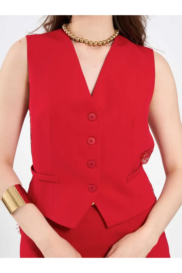 120748 Vest with Lace Detail and Buckle on the Back