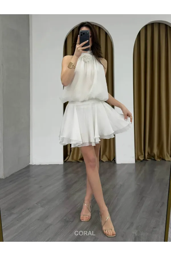 071927 Sleeveless Blouse with Rose Buckle Neckline 071927 Sleeveless Blouse with Rose Buckle Neckline