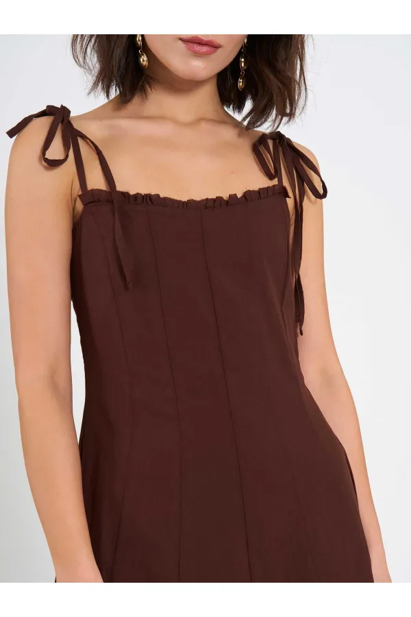 Robe midi en voile à volants 111554