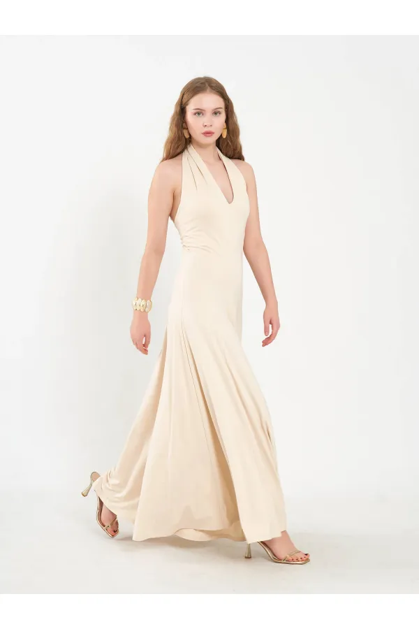 111684 Sırt Dekolteli Midi Elbise