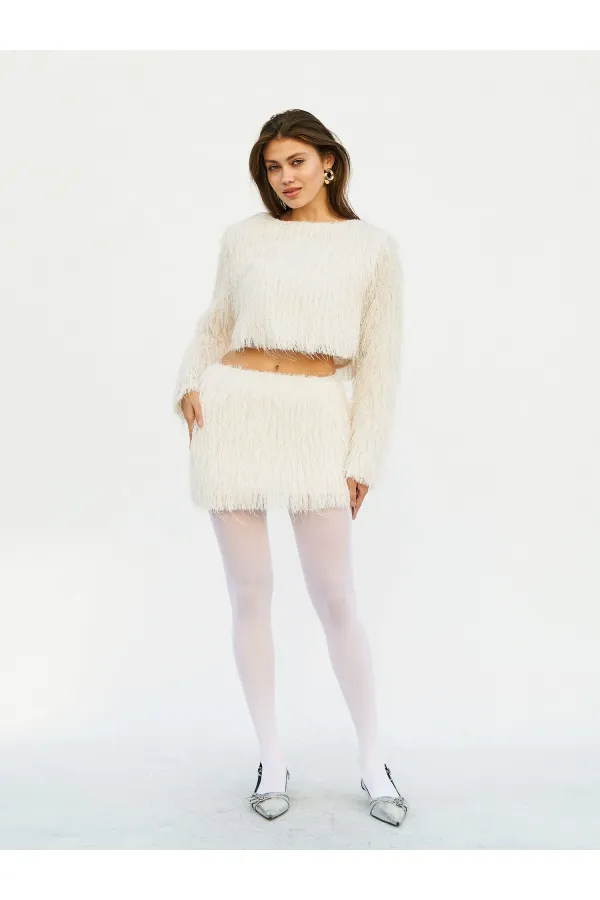 041118 Saçaklı Mini Etek