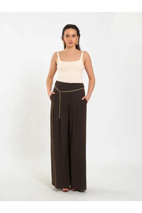 031641 Pervazlı Çift Pile Pantolon