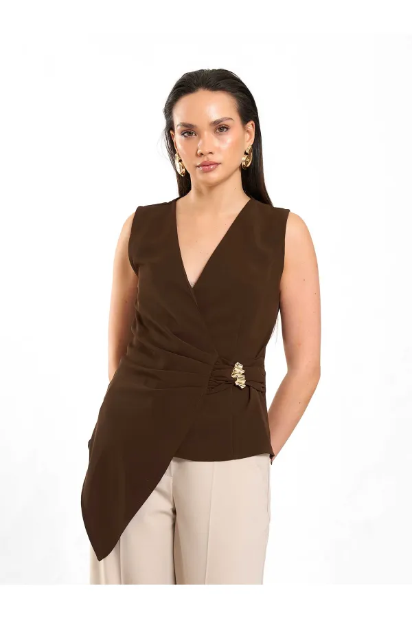 071892 Tokalı V Yaka Asimetrik Bluz