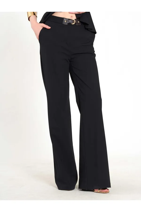031673 Stella Straight Leg Trousers with Belt Buckle