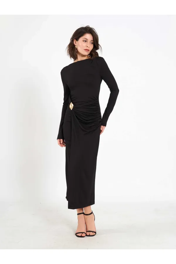 111699 Front Draped Midi Dress