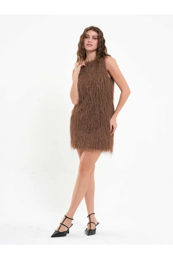 111634 Saçaklı Mini Elbise