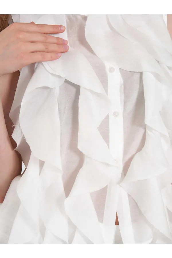 080774 Sleeveless Shirt with Ruffle Detail at Front