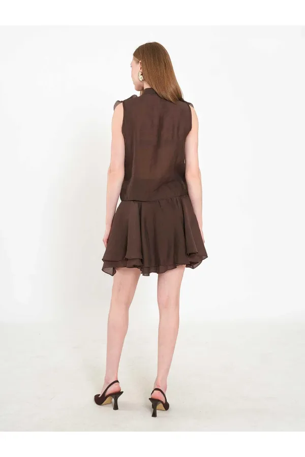 080774 Sleeveless Shirt with Ruffle Detail at Front