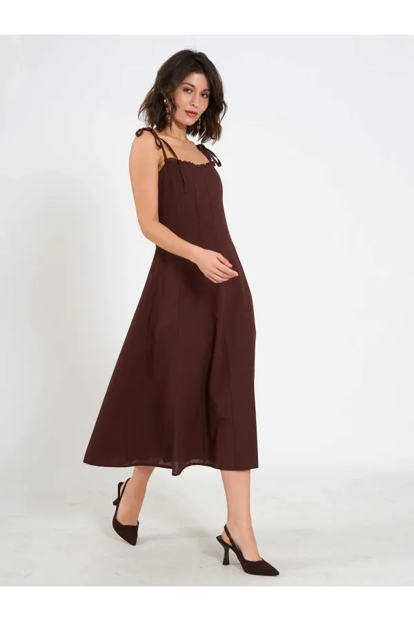 Robe midi en voile à volants 111554