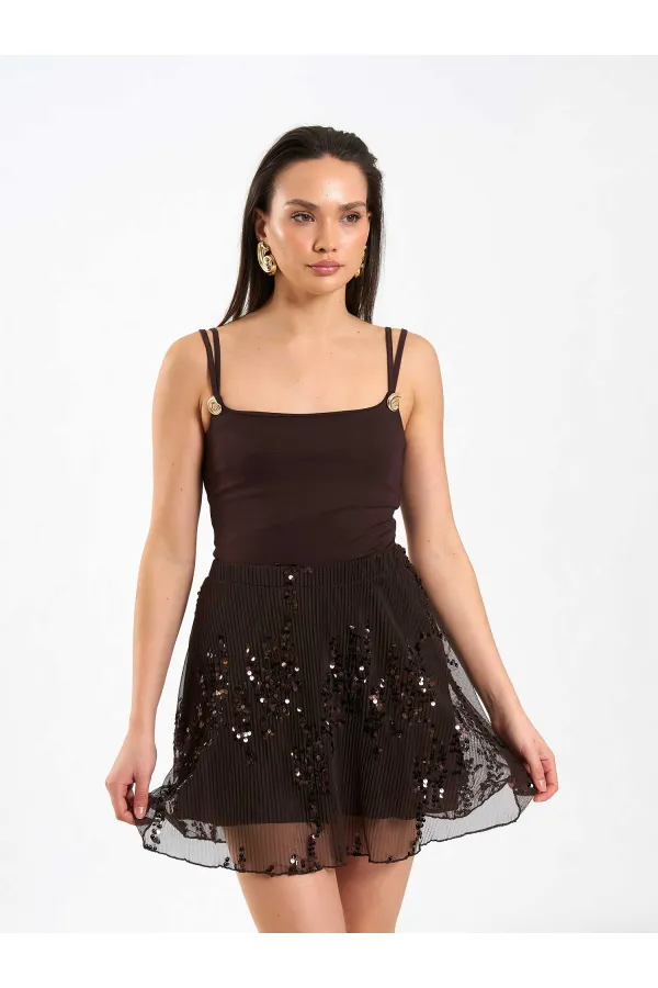 041183 Elastic Waist Sequin Skirt