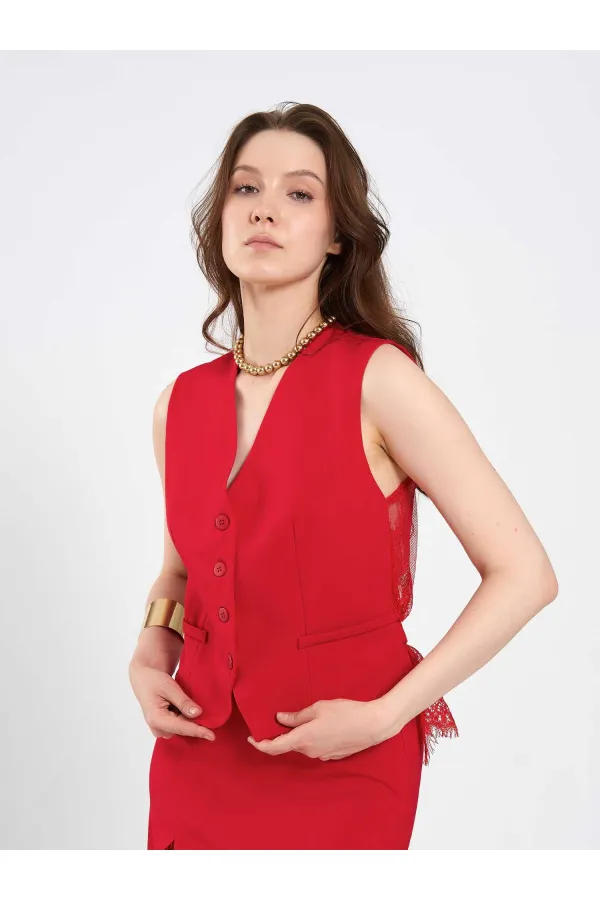 120748 Vest with Lace Detail and Buckle on the Back