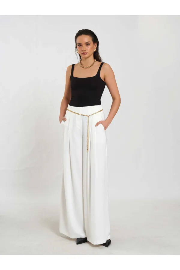 031641 Pervazlı Çift Pile Pantolon